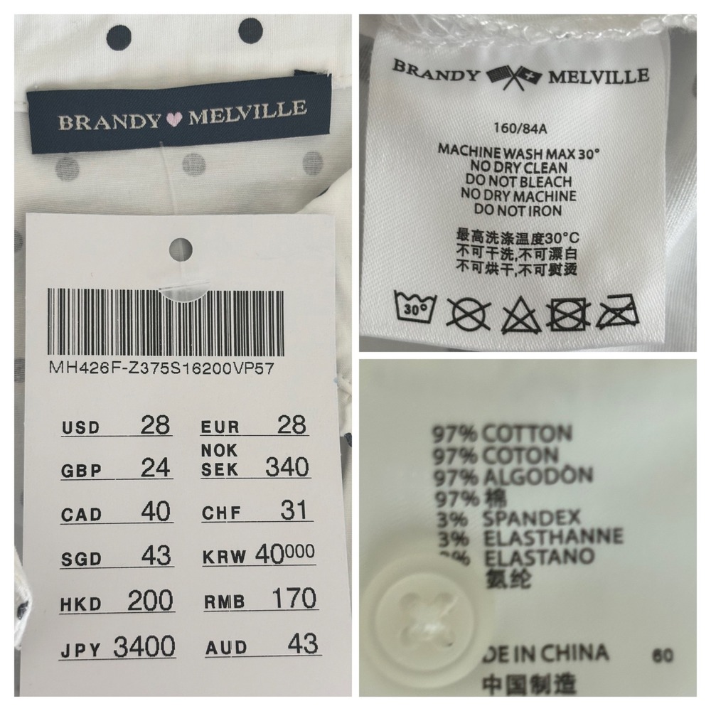Brandy Melville Button Up Shirt Womens One Size White Polka Dot Peter Pan Collar - Picture 4 of 8